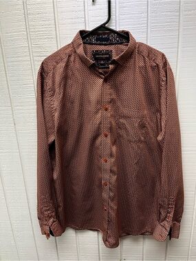 Johnston & Murphy Men’s XL Button Down Dress Shirt Burnt Orange Geometric Design